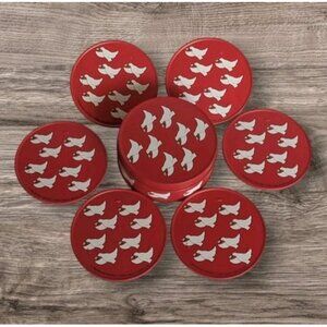 1986 Metal Coasters Christmas Doves Richard Hoffman Cork Storage Tin Set Vtg 80s
